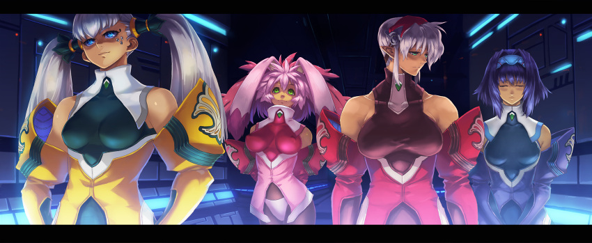 bare_shoulders, blue_hair, closed_eyes, dominia_yizkor, erect_nipples, eyes_closed, guchico, highres