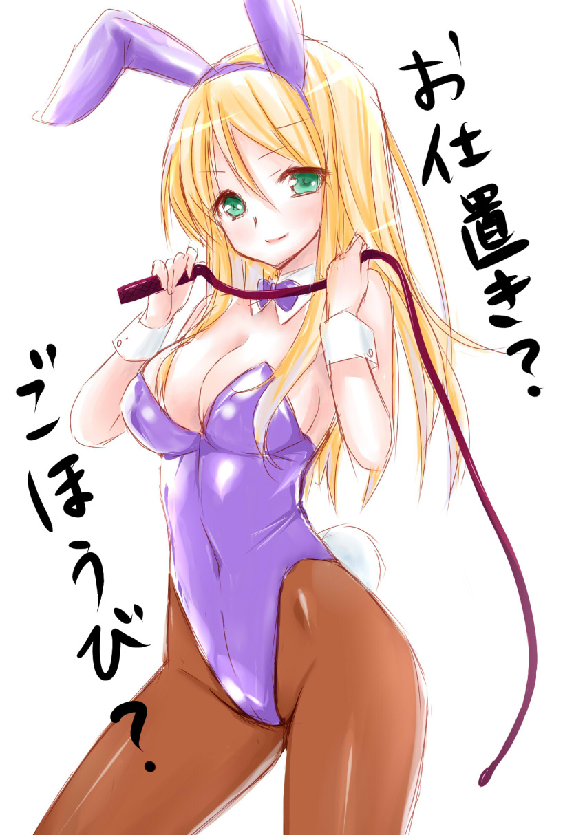 animal_ears, blonde_hair, bowtie, breasts, bunny_ears, bunny_tail, bunnysuit, cleavage