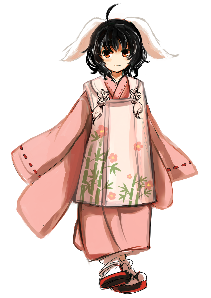 ahoge, alternate_costume, animal_ears, black_hair, bunny_ears, hifu, inaba_tewi, inazakura00