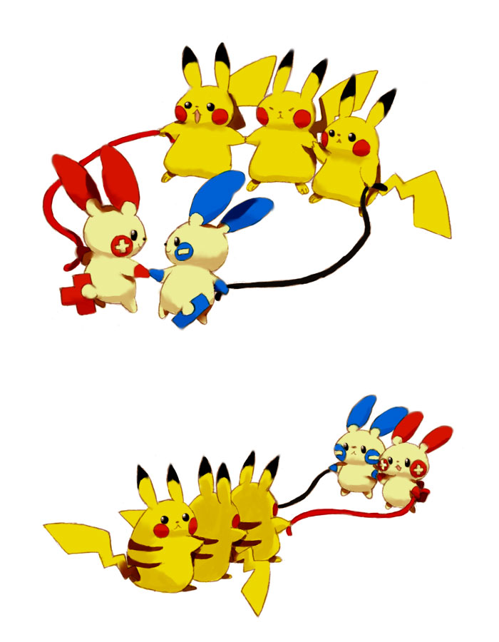 cable, circuit, goruti, holding_hands, minun, no_humans, pikachu, plusle