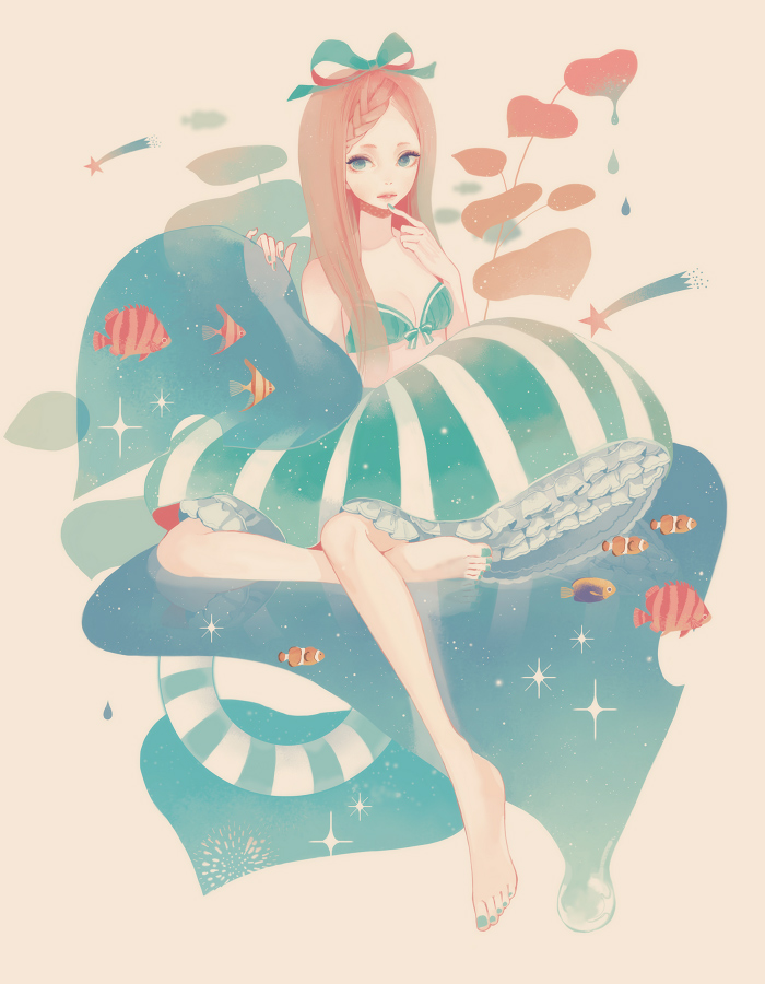 barefoot, bubble_skirt, fish, mokaffe, nail_polish, original, puffy_skirt, toenail_polish