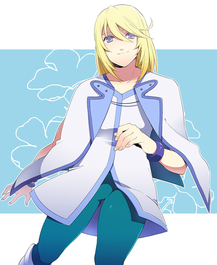 blonde_hair, blue_background, blue_eyes, bracelet, eterno, jewelry, male, mithos_yggdrasill