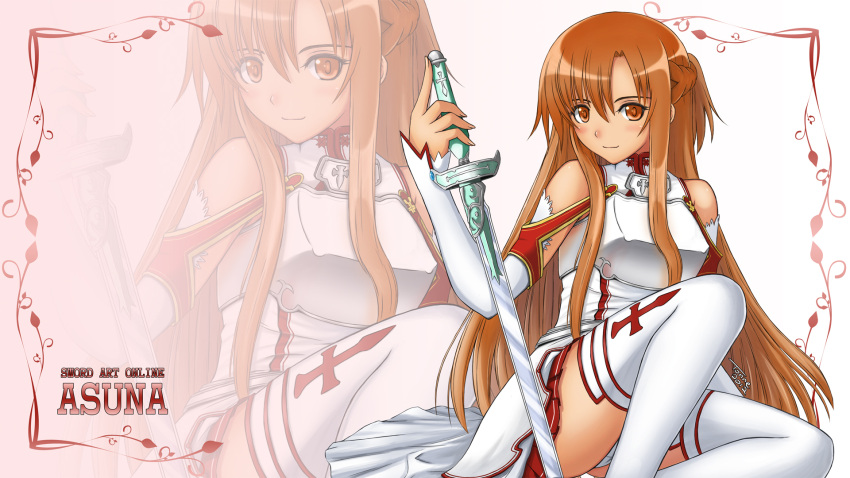 asuna_(sword_art_online), brown_eyes, brown_hair, long_hair, panties, pantsu, sword, sword_art_online, thigh-highs, thighhighs, tonne, underwear, wallpaper, weapon, yuuki_asuna, zoom_layer