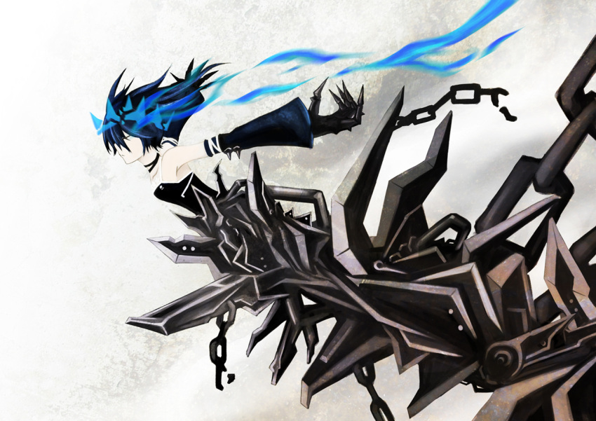 aore, black_rock_shooter, blue_hair, chain, kuroi_mato, short_hair