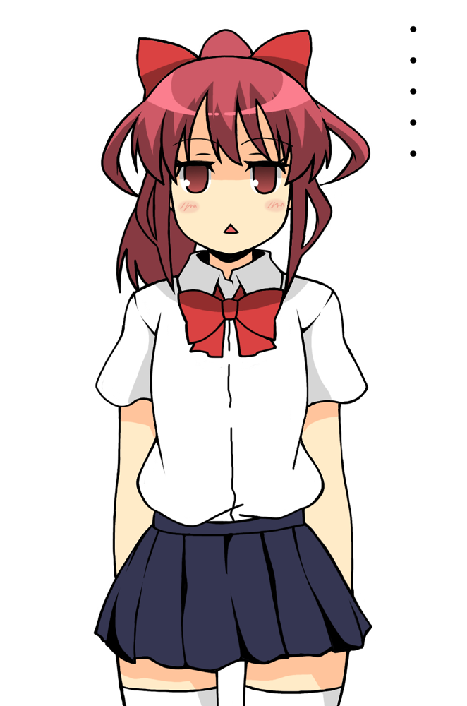 1girl, :<, alternate_costume, alternate_hairstyle, atago_hiroe, blush, ponytail, raiexcat