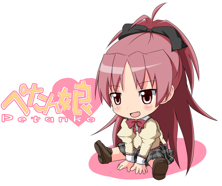 blush, chibi, fang, hair_ribbon, long_hair, mahou_shoujo_madoka_magica, mai_(t-5), open_mouth