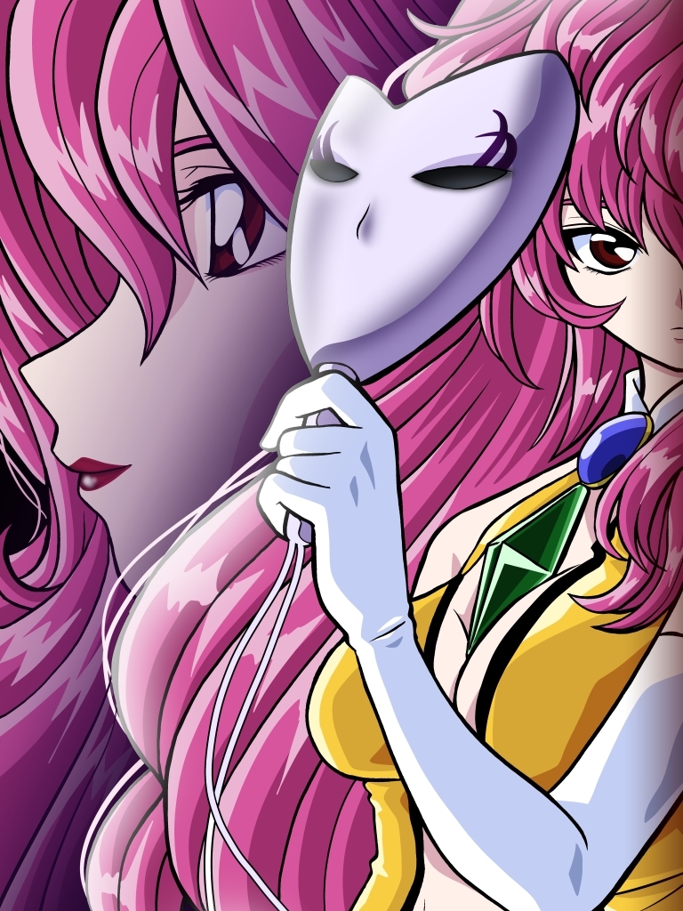 bakuretsu_hunters, gloves, leotard, long_hair, mask, menjou, pink_hair, red_eyes, serious, solo, tira_misu