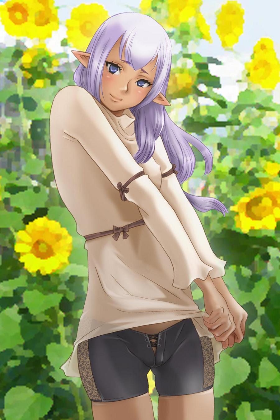 1girl, bike_shorts, elf, elvaan, erect_nipples, fe, final_fantasy, final_fantasy_xi
