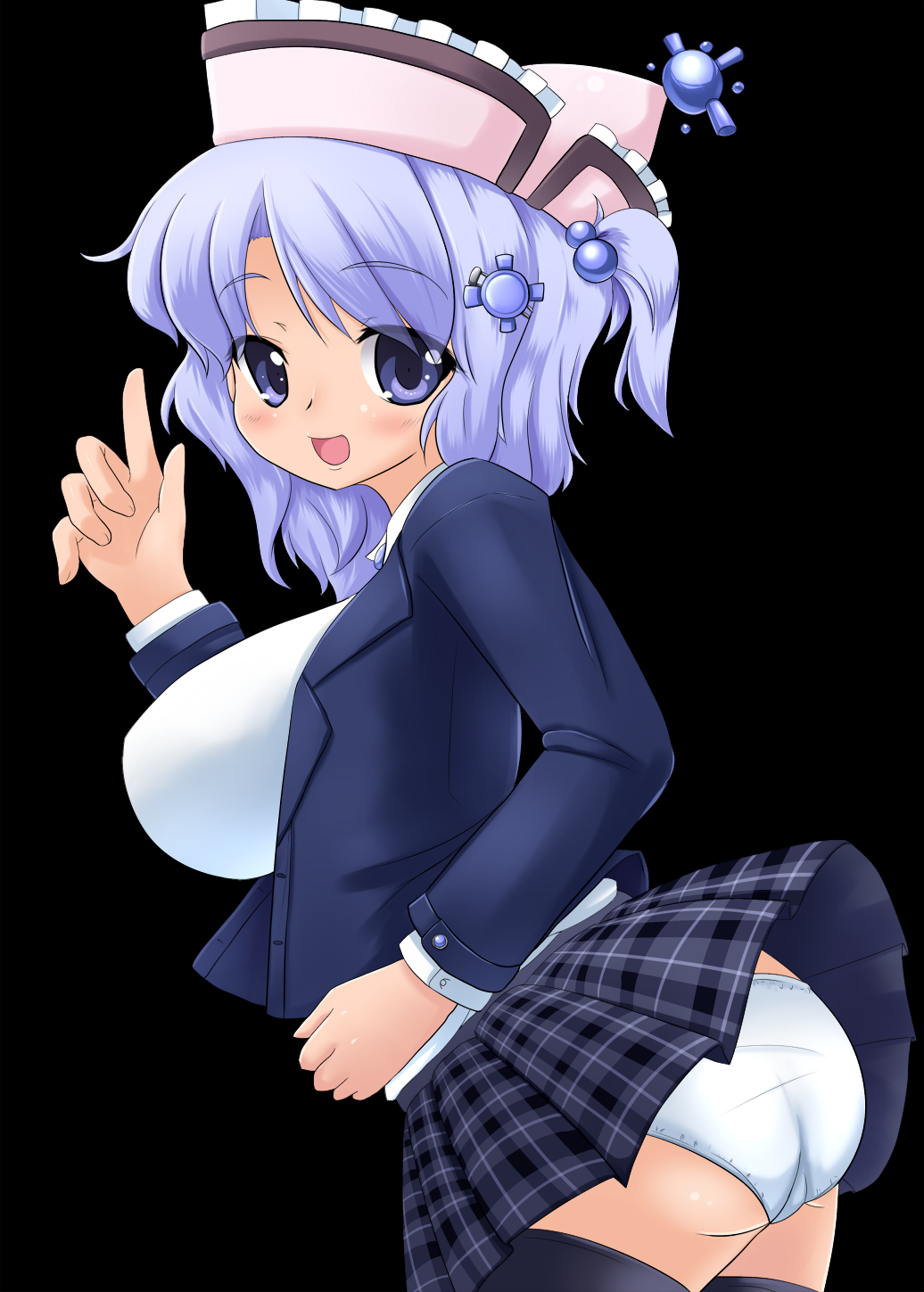 alternate_costume, back, black_legwear, blazer, blue_eyes, blue_hair, blush, breasts