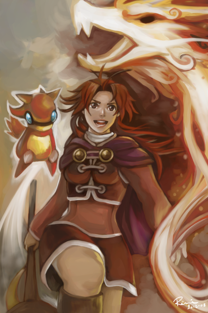 :d, brown, cape, djinn, dragon, eyes, fire, fire_djinn, golden_sun, jasmine, long_hair, ponytail, redhead, staff
