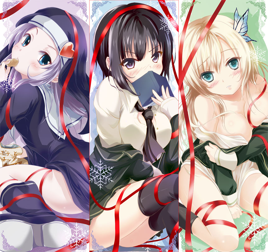 aqua_eyes, bare_shoulders, black_hair, black_legwear, blazer, blong_hair, blue_eyes, blue_hair