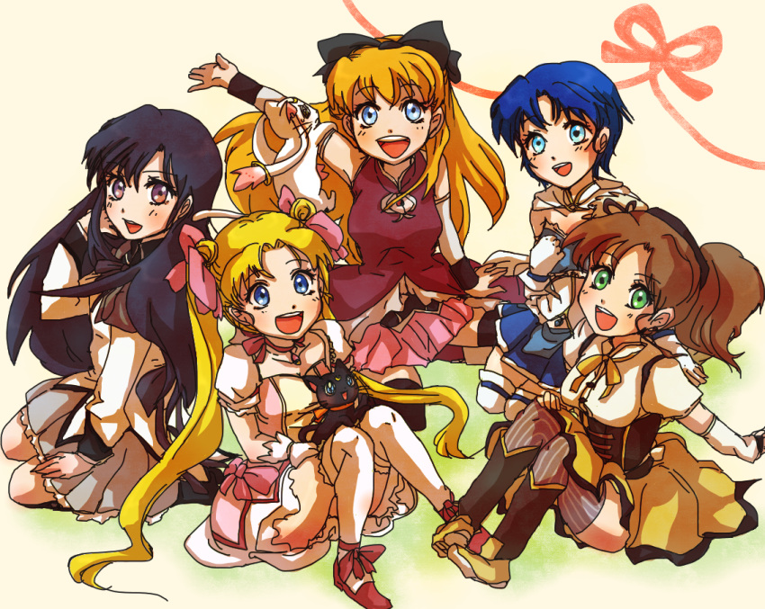 aino_minako, akemi_homura, akemi_homura_(cosplay), alternate_legwear, artemis_(sailor_moon), bishoujo_senshi_sailor_moon, black_hair, blonde_hair