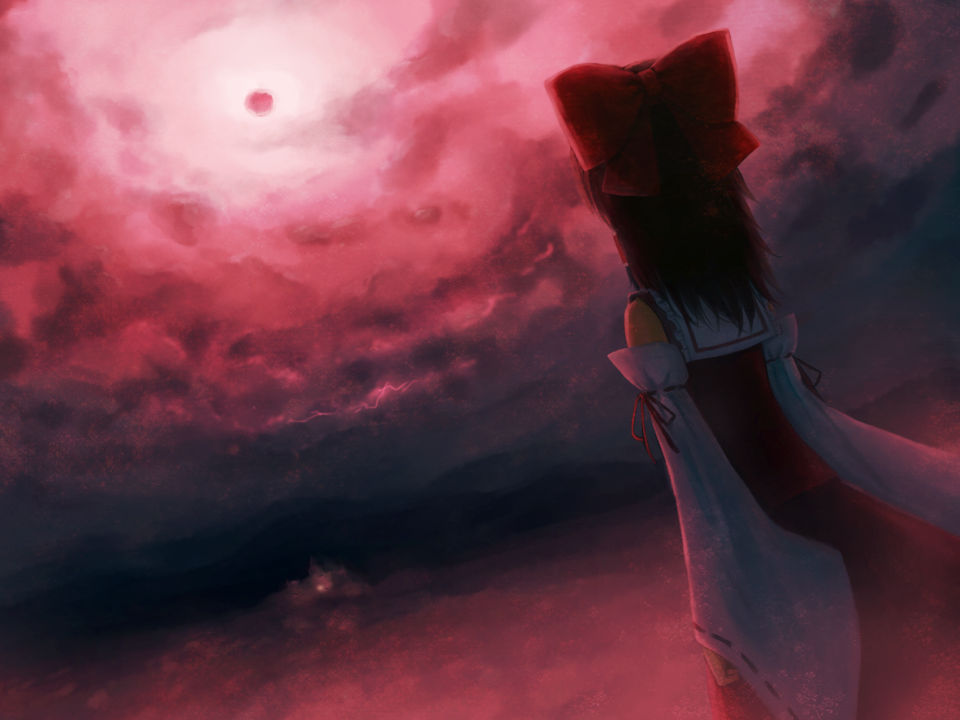 bare_shoulders, bow, cloud, clouds, detached_sleeves, hair_bow, hair_tubes, hakurei_reimu
