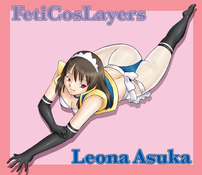 apron, ass, black_legwear, breasts, brown_hair, cleavage, elbow_gloves, gloves, leona_asuka, lying, maid, maid_headdress, original, panties, panties_over_pantyhose, pantyhose, smile, thigh-highs, thighhighs, underwear, uraharukon, vest, white_legwear