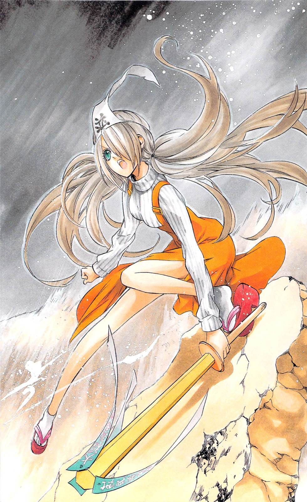 binbougami_ga!, dress, fusion, green_eyes, hair_over_one_eye, highres, messy_hair, momiji_(binbougami_ga!)