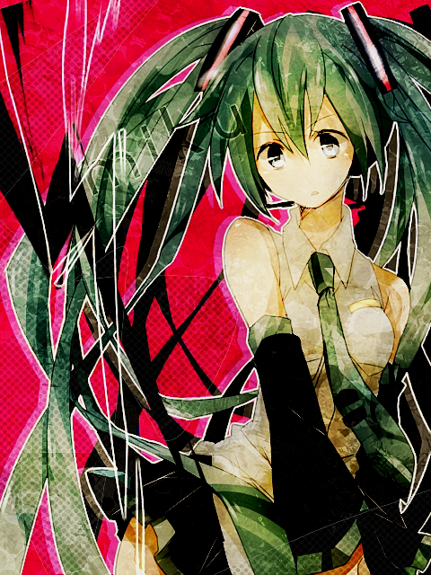 detached_sleeves, green_hair, hatsune_miku, headset, long_hair, necktie, skirt, solo