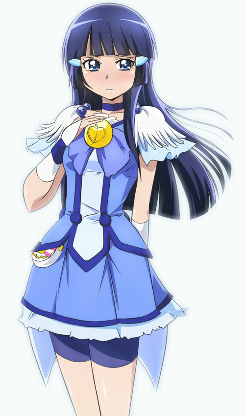 aoki_reika, bike_shorts, blue_eyes, blush, choker, cure_beauty, long_hair, magical_girl, manji_(tenketsu), precure, purple_hair, simple_background, smile_precure!, solo, tenketu, white_background