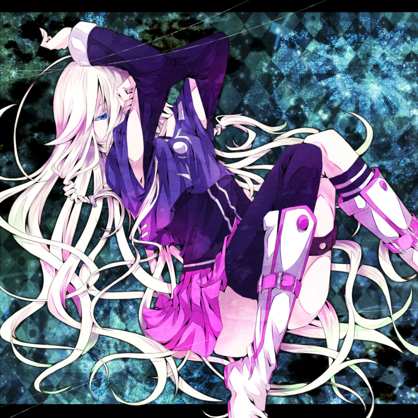 blonde_hair, blue_eyes, boots, braid, highres, ia_(vocaloid), long_hair, looking_at_viewer