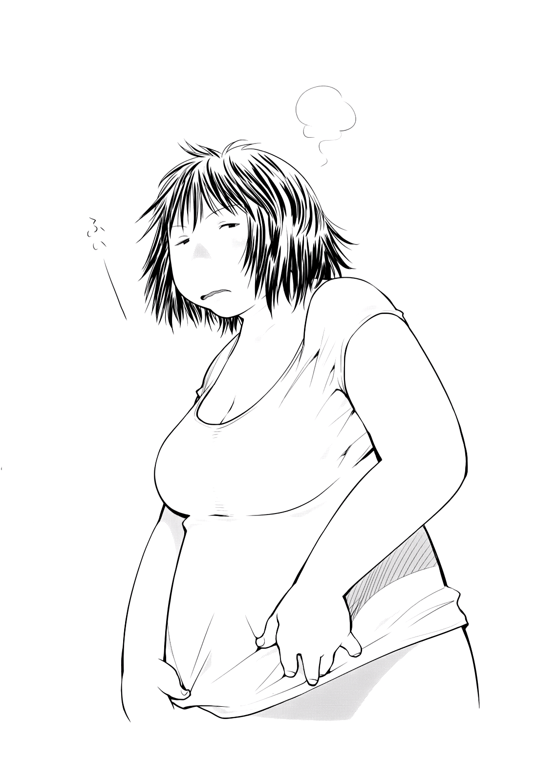 1girl, breasts, cleavage, genshiken, highres, kio_shimoku, monochrome, naked_shirt