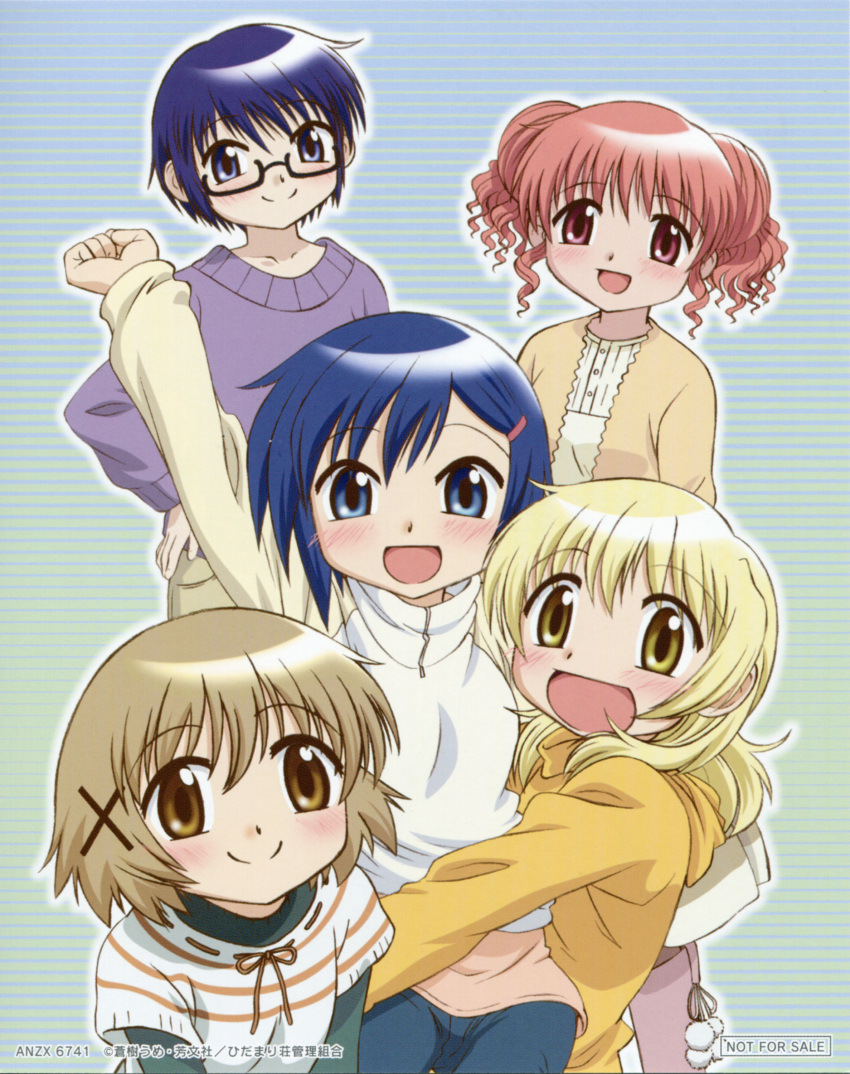 :d, absurdres, aoki_ume, blonde_hair, blue_eyes, blue_hair, blush, brown_eyes