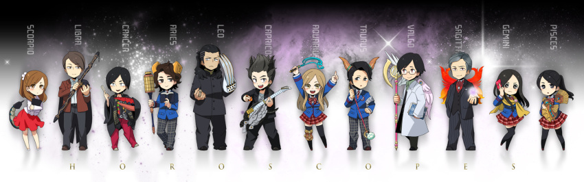 6+boys, :3, aquarius_zodiarts, armband, arms_up, black_hair, black_legwear, blush