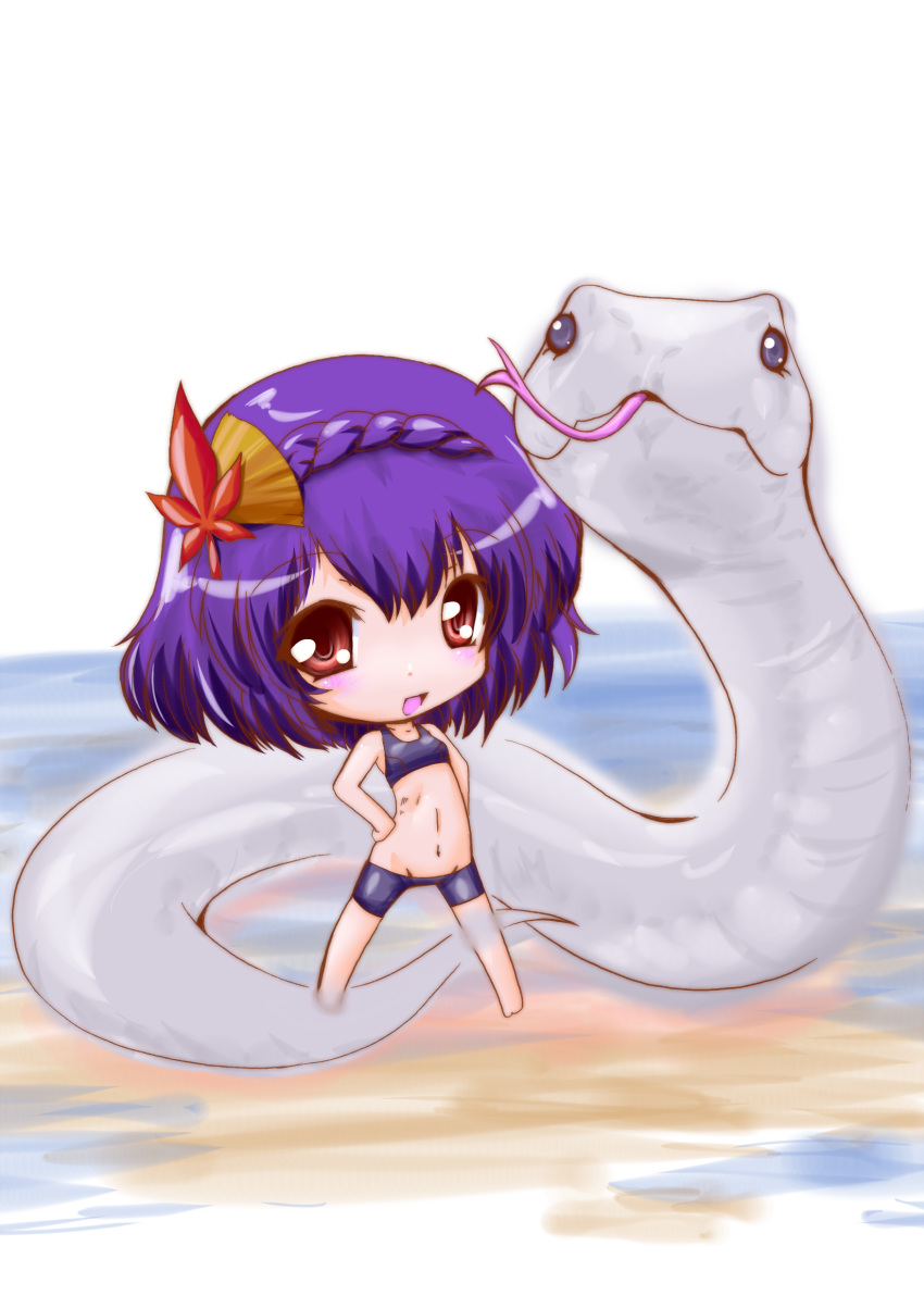 1girl, absurdres, character_request, chibi, forked_tongue, hair_ornament, hands_on_hips, highres