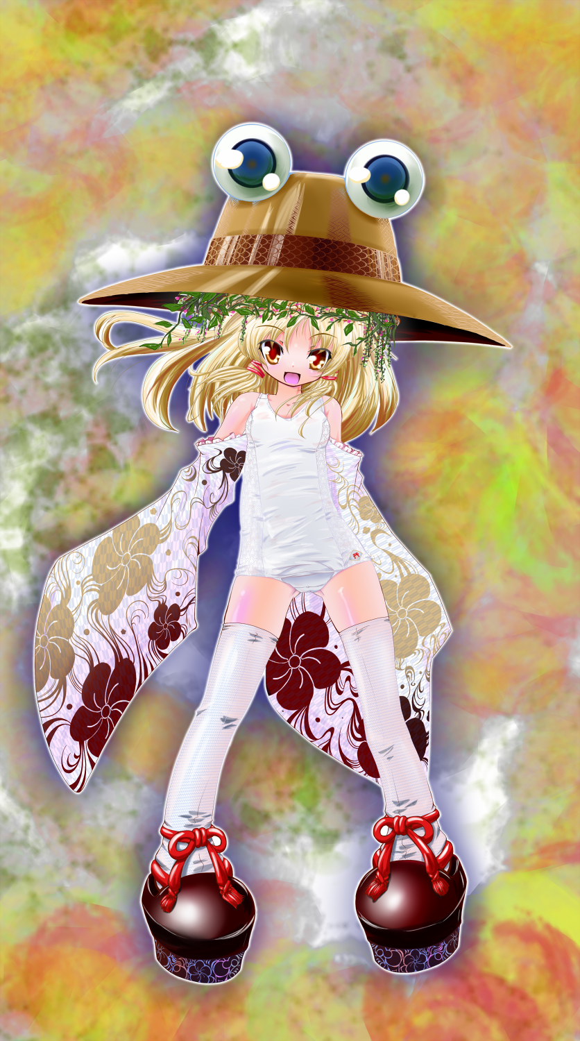 1girl, blonde_hair, character_request, detached_sleeves, hat, highres, kuromaru-4321, moriya_suwako