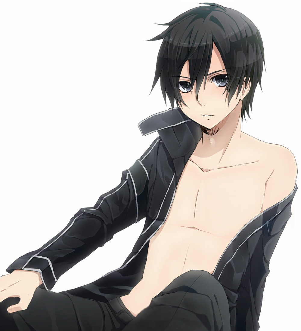 belt, black_eyes, black_hair, black_jacket, collarbone, kirito, kirito_(tundereyuina), male