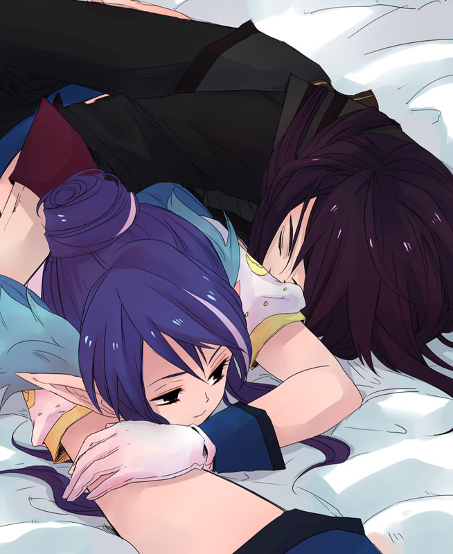1girl, bad_id, couple, haru_(pixiv276337), hidaka_ryou, judith, lying, tales_of_(series)