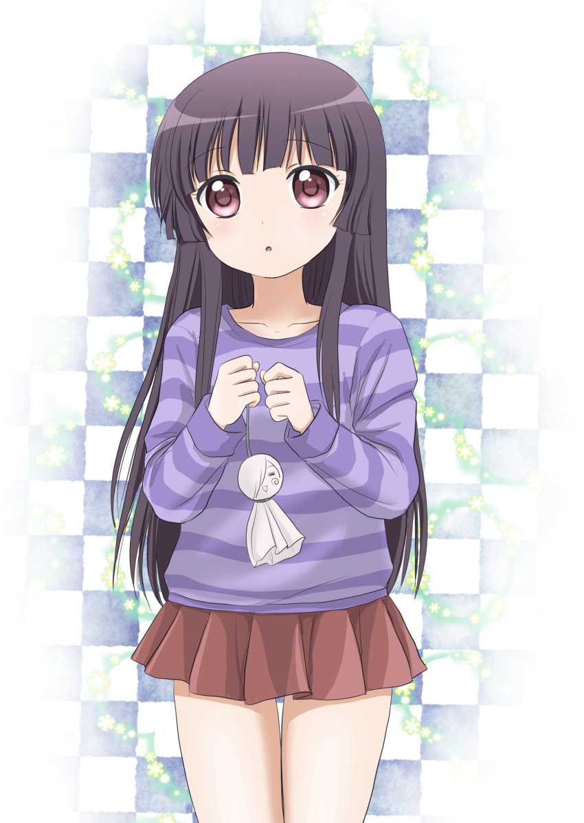 black_hair, casual, highres, long_hair, matsumoto_rise, purple_eyes, shimazaki_kazumi, shirt