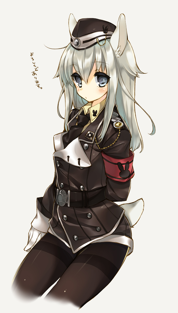 animal_ears, arms_behind_back, belt, black_legwear, blush, bunny_ears, bunny_tail, enomoto_hina