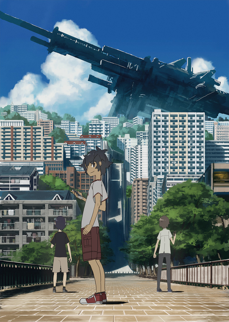 ace_combat, ace_combat_04, anime_coloring, black_hair, bridge, building, cannon, cellphone