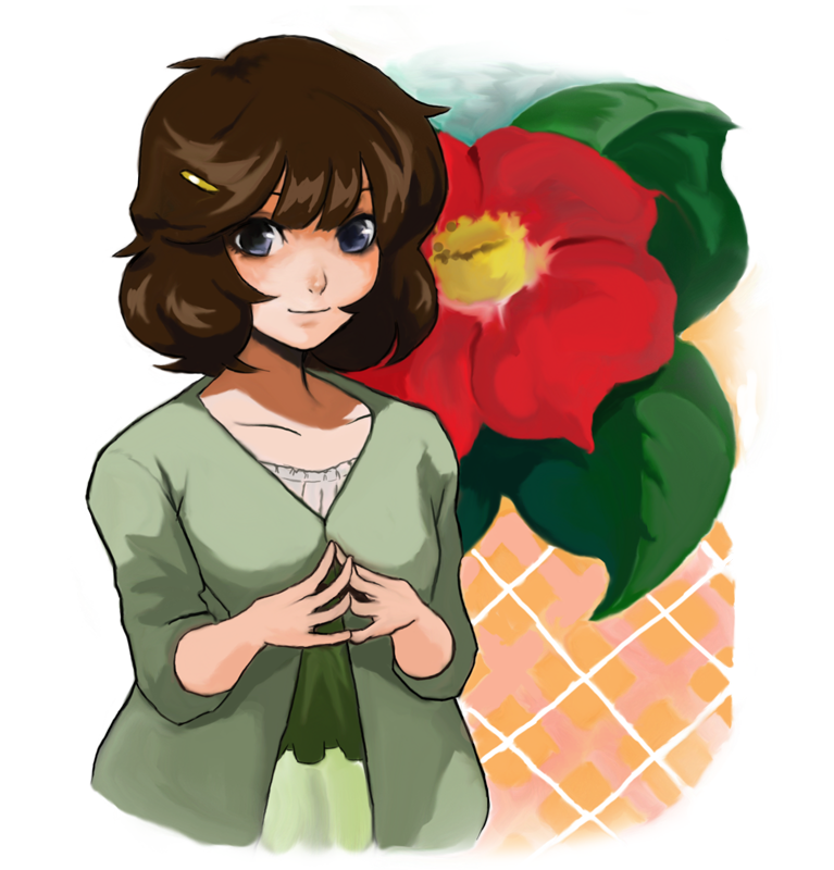 blue_eyes, brown_hair, bust, collarbone, flower, hagitotoro, hair_ornament, hairpin