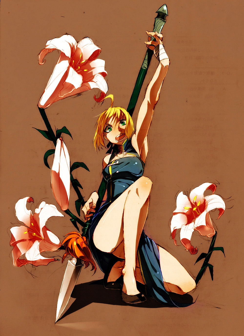 adapted_costume, ahoge, china_dress, chinese_clothes, fate/zero, fate_(series), flower, highres