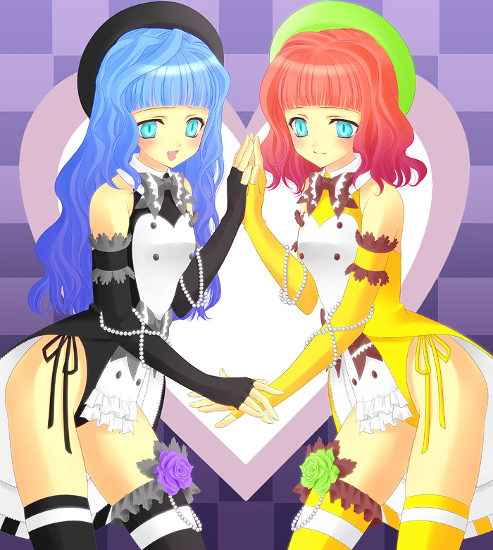 bowtie, fang, flower, furfur, hat, heart, mera_nattou, mismatched_legwear