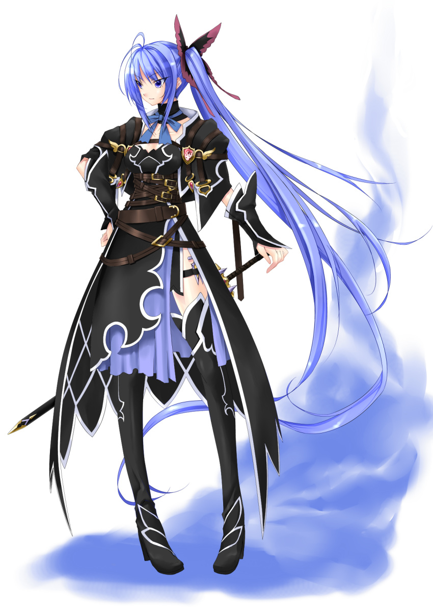 blue_eyes, blue_hair, highres, kyougoku_touya, long_hair, original, simple_background, solo