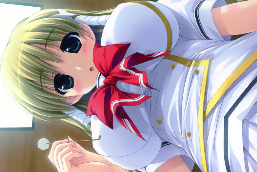 amatsumi_sora_ni, blush, breasts, gray_eyes, green_hair, hazuki_mikage, long_hair, seifuku