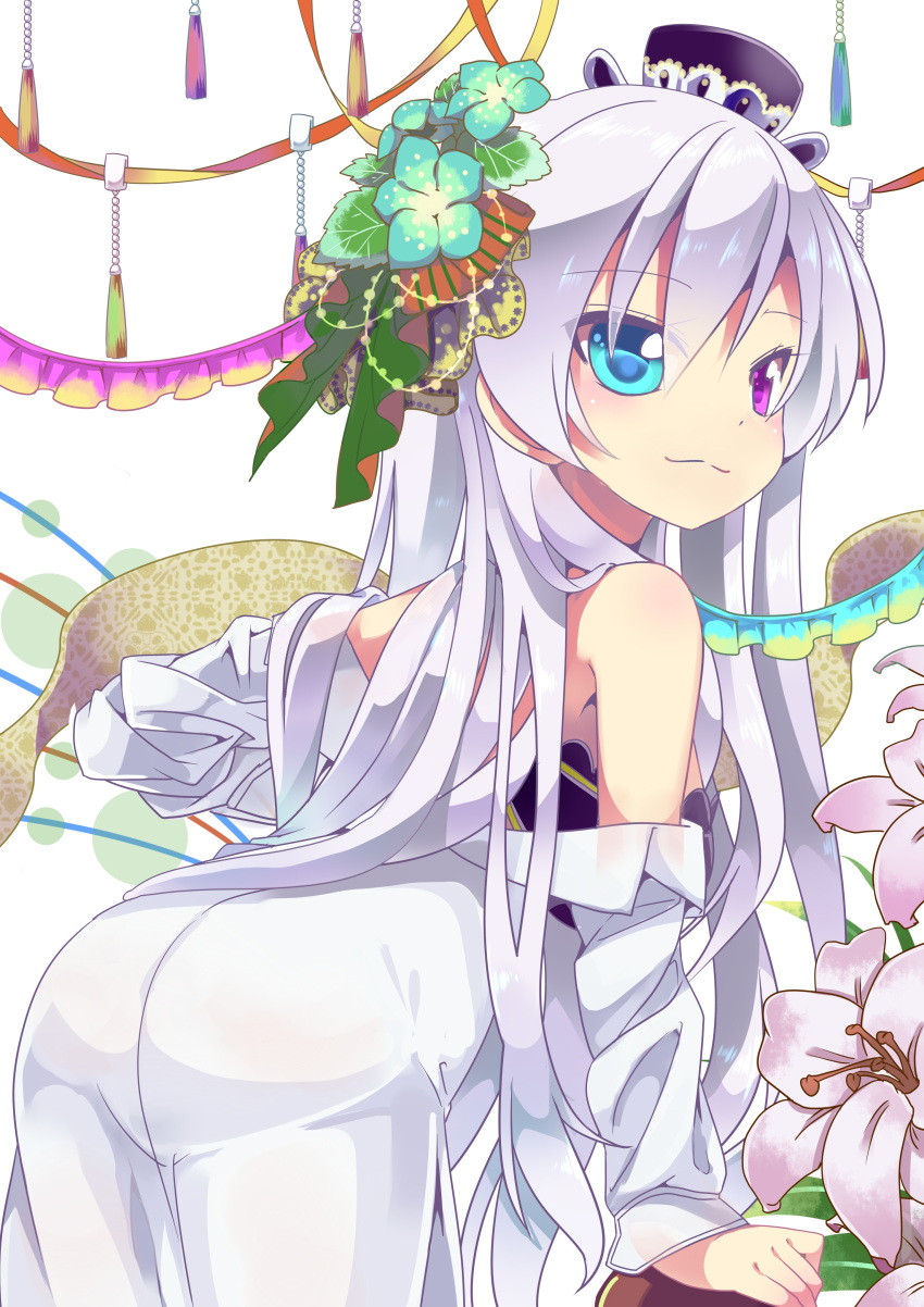 :3, absurdres, arm_support, ass, bare_shoulders, bent_over, blue_eyes, canon_(nyori)