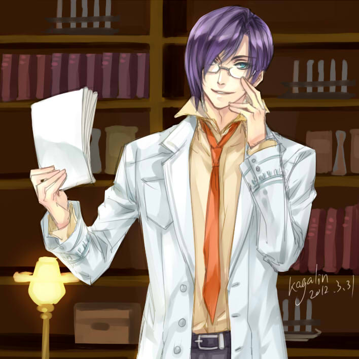 blue_eyes, book, dated, final_fantasy, final_fantasy_type-0, futahito_kazusa, glasses, kaga