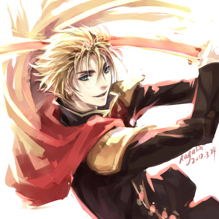 blonde_hair, blue_eyes, cape, dated, final_fantasy, final_fantasy_type-0, jack_(fft-0), kaga