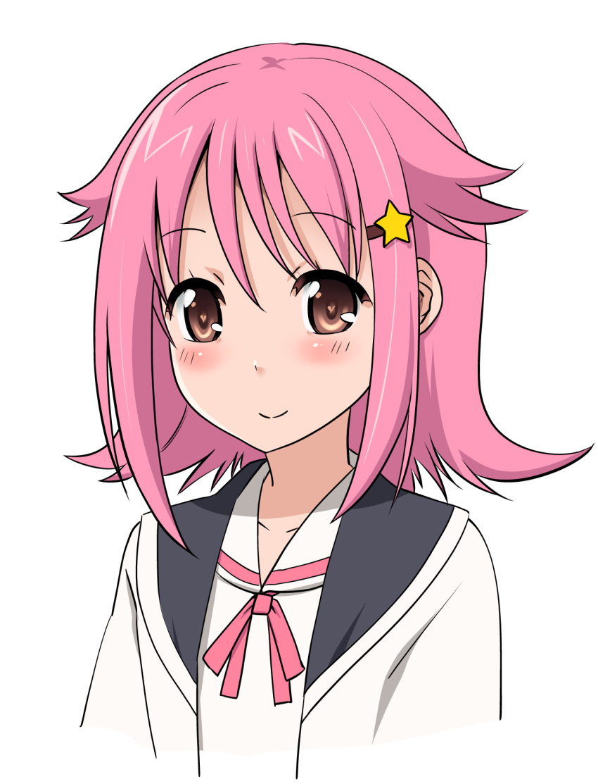blush, brown_eyes, heart, heart-shaped_pupils, highres, houkago_no_pleiades, okina_sai, pink_hair