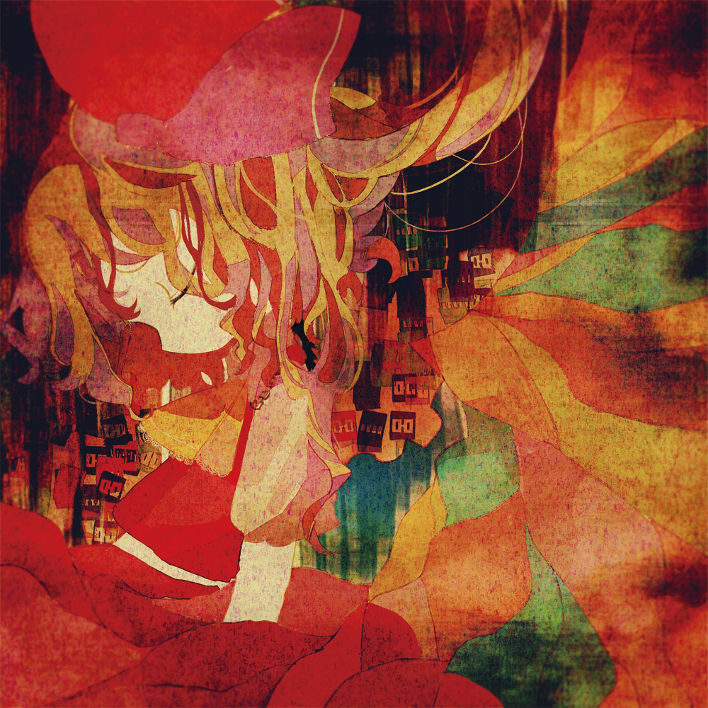 ascot, bad_id, blonde_hair, closed_eyes, colorful, eyes_closed, faux_traditional_media, flandre_scarlet
