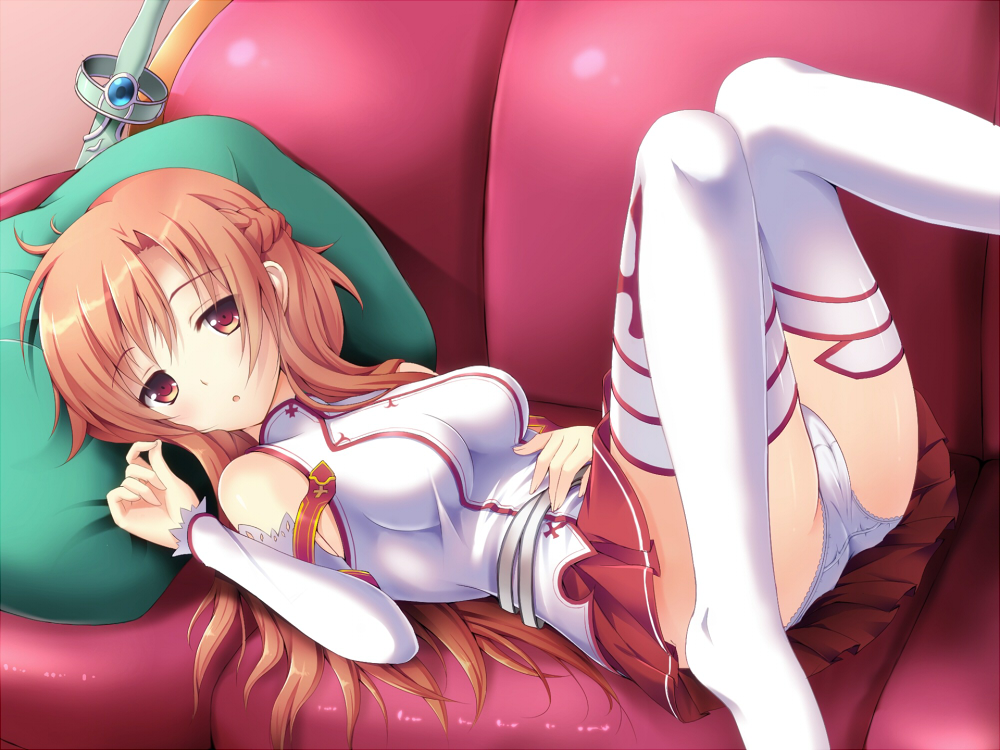 asuna_(sao), bare_shoulders, breasts, detached_sleeves, female, korotan, long_hair, looking_at_viewer