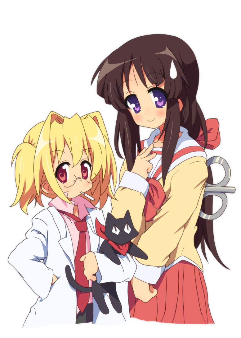 amahara_fuyuki, black_hair, blonde_hair, cast, company_connection, cosplay, crossover, hakase_(nichijou)