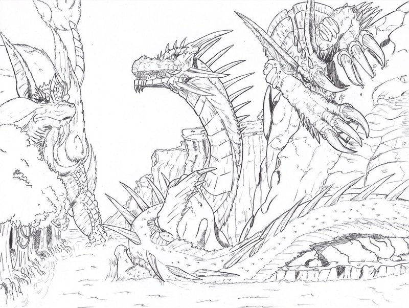 baragon, godzilla_(series), king_caesar, manda, monster_island, no_humans