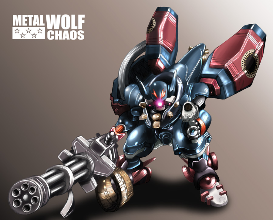 aiming_at_viewer, gatling_gun, glowing, glowing_eyes, gun, handgun, kihaiu, mecha