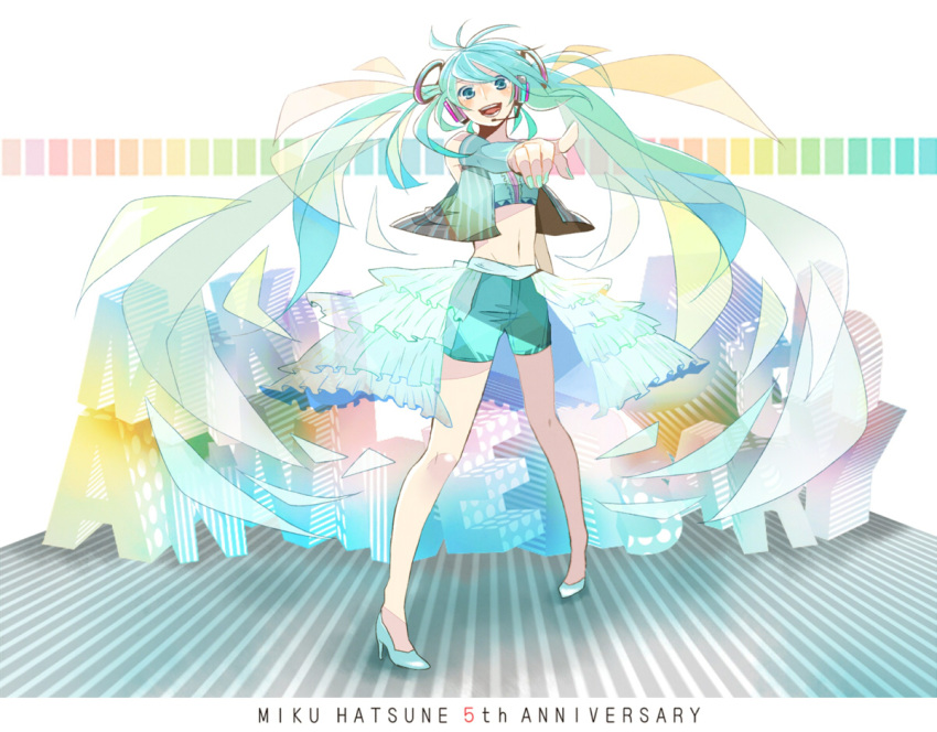aqua_eyes, aqua_hair, hatsune_miku, headset, long_hair, looking_at_viewer, makoto0820, open_mouth