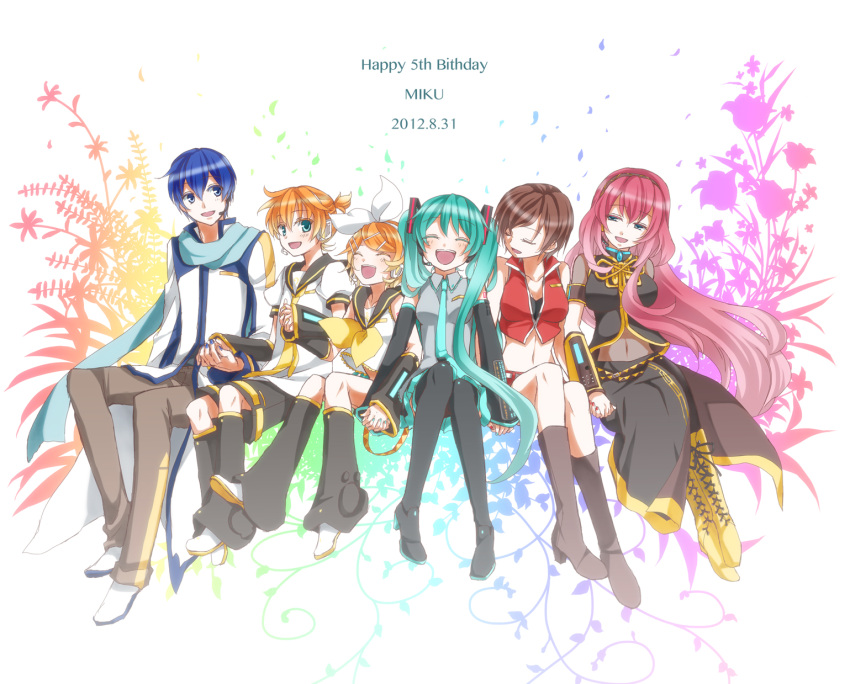 4girls, aqua_hair, hand_holding, hatsune_miku, highres, holding_hands, kagamine_len, kagamine_rin