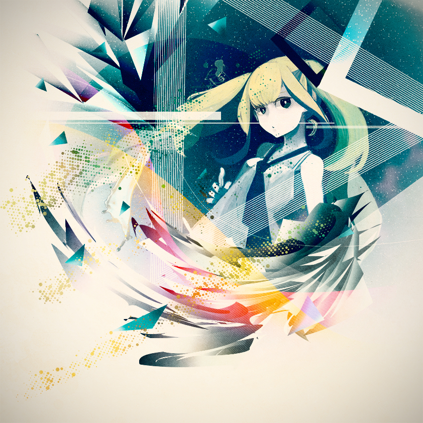 abstract, green_eyes, green_hair, hatsune_miku, hie_(tom), long_hair, looking_at_viewer, solo