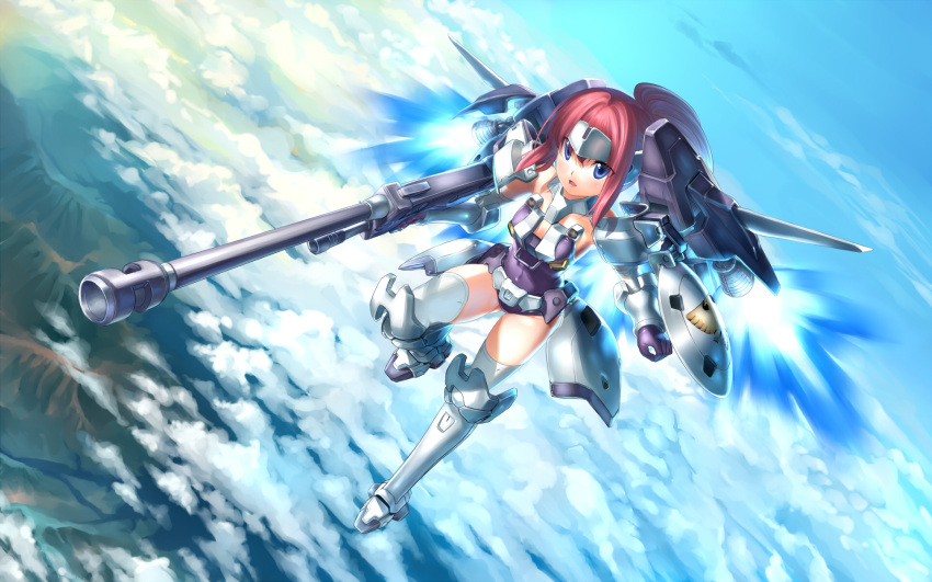 arm_cannon, armor, blue_eyes, cannon, flyx2, gundam, gundam_wing, highres